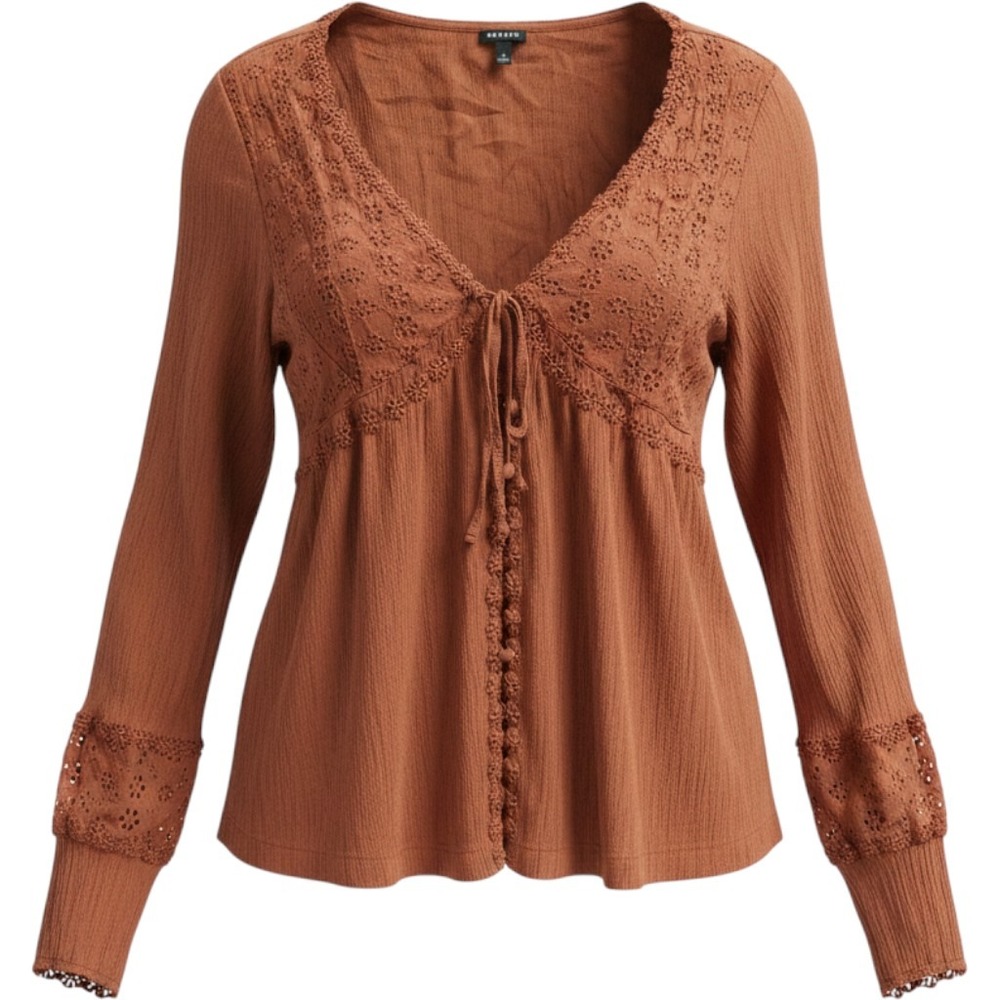 Torrid Blouse Womens 1 Rust Orange Excellent Eyelet Lace Boho Gauze Top